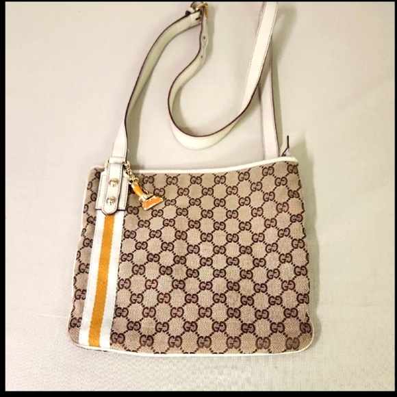 Gucci Jolicoeur Gold And White Accents Cross Body Brown Logo Fabric - Picture 1 of 14